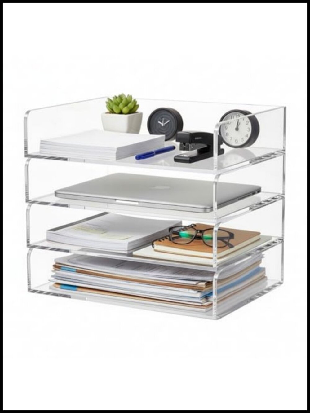 4 Tier Acrylic Letter Tray Desk File Organizer Stackable No Assembly